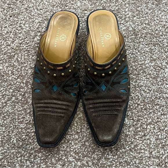 Cole Haan Morgan Studded Dark Brown Suede Western Cowboy Clog Mule US Women 7 - Picture 3 of 10